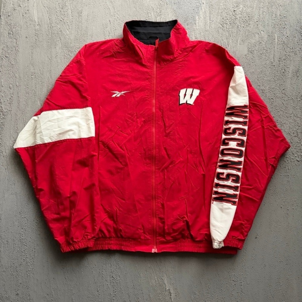 Vintage Reebok Wisconsin Jacket XL Red 1990s Badgers Full Zip Windbreaker